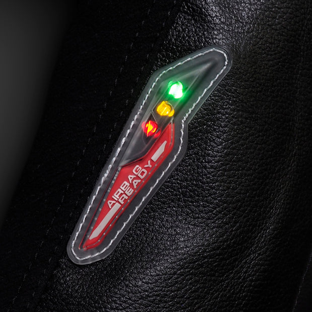 4SR suit forearm airbag-ready LED indicator panel showing system status lights