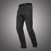 4SR GTS Black motorcycle jeans angled front view showing slim fit and clean design