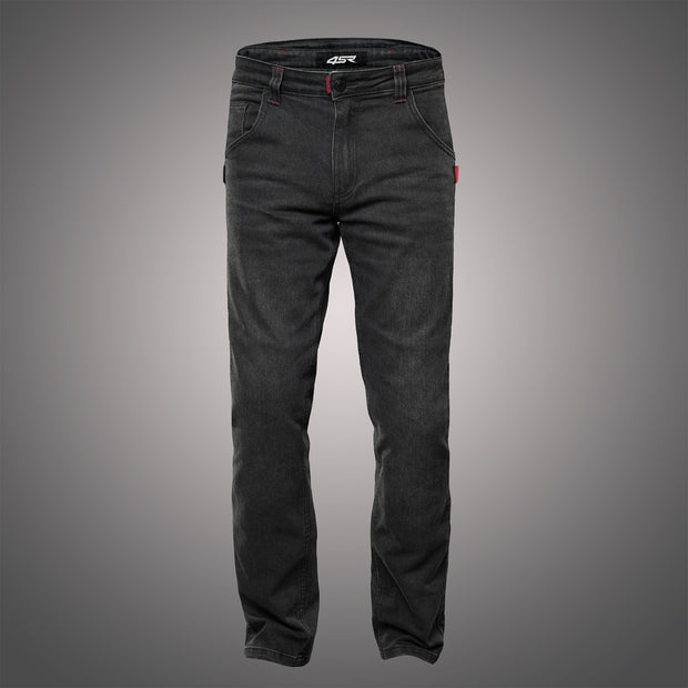 4SR GTS Black motorcycle jeans front view highlighting minimalist look and ergonomic cut