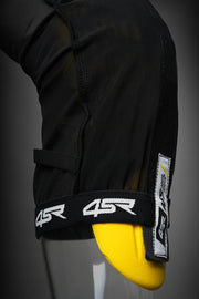 4SR Armor Fixation System AFS close-up with yellow 3D knee protector and elastic retention strap