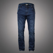 4SR GTS Blue motorcycle jeans front view showing clean seam-free design and classic denim finish