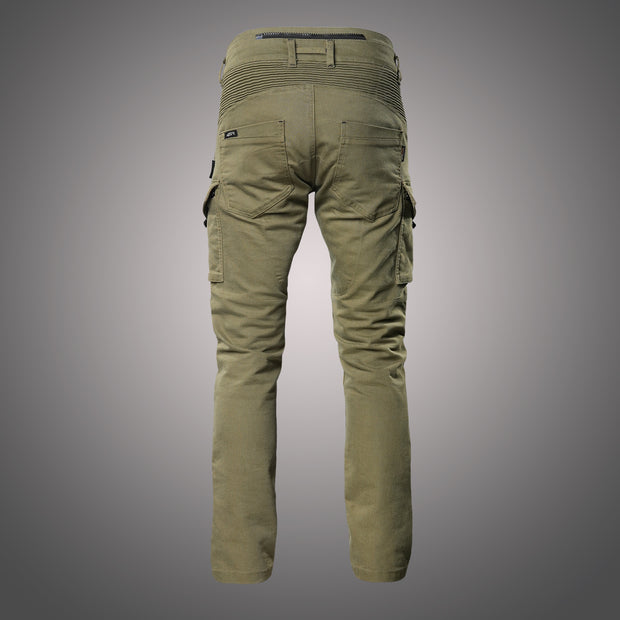 Rear view of 4SR Tourismo Green motorcycle jeans in Cordura® Denim – protective AA certified riding pants with ergonomic design
