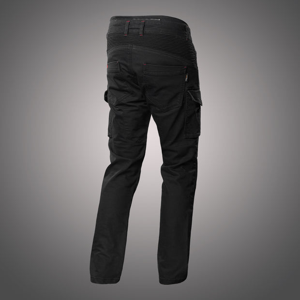 Rear right view of 4SR Tourismo Black Cordura jeans with ergonomic stitching