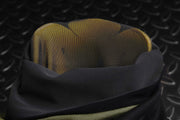 Close-up of yellow Safe Tech knee protector inside breathable mesh pocket of 4SR Tourismo motorcycle jeans, showing AFS system design.