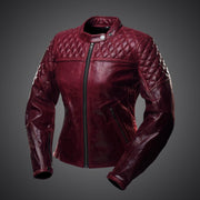 4SR Scrambler Lady Wine Leather Motorcycle Jacket