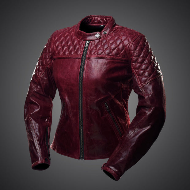 4SR Scrambler Lady Wine Leather Motorcycle Jacket